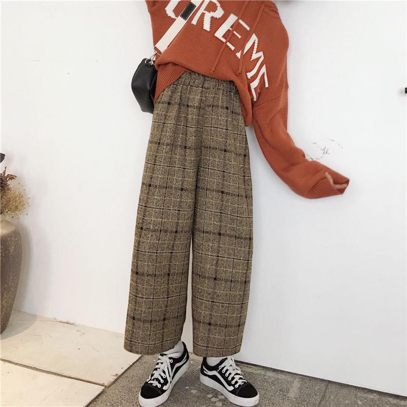 High Waist Ankle Length Wide Leg Plaid Pants – Tomscloth