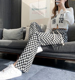 Slit Leg Retro Checkered Pattern Loose Pants