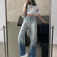 High Waist Long Blue Gradient Jeans Pants