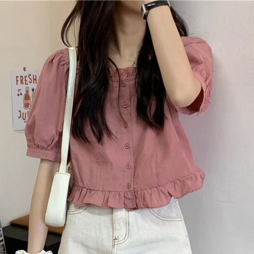 Cute Ruffle Button Up Blouse Shirt