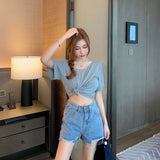 Heart Love Back Printed Denim Shorts Pants