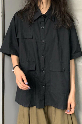 Multi Pockets Loose Blouse Shirts