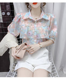 Pearl Beading Ruffles Chiffon Blouse Shirt