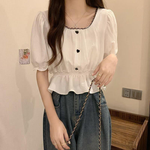 Short Sleeve Square Collar Blouse Shirts