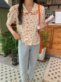 Retro Florals Pattern Peter Pan Collar Shirt
