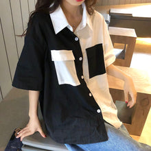 Short Sleeve 2 Colors Combination Blouse Shirt