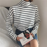 Retro Turtleneck Striped Long Sleeve Shirt