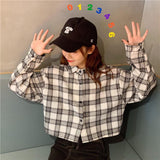 Long Sleeve Cute Plaid Cropped Shirts