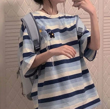 Daisy Pocket Embroidered Casual Striped Loose Shirt