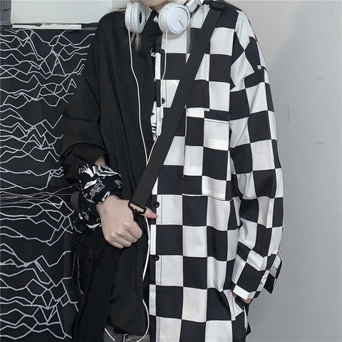 Long Sleeve Hip Hop Half Plaid Shirt