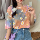 Daisy Flower Printed Tie Dye Shirt