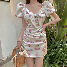 Sexy Pink Roses Floral Printed Bow Slim Dress