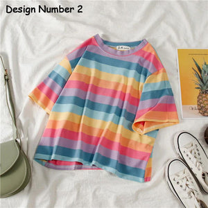 Rainbow Striped Crop Top Shirt