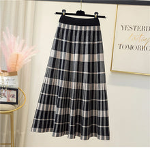 Vintage Knitted Plaid A-Line Mid Length Skirt