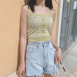Cute Plaid Slim Knitted Cropped Tank Top