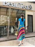High Waist Elastic Colorful Pleated Skirt