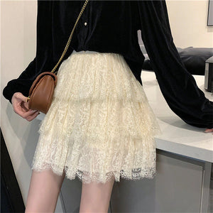 High Waist Elegant Pleated A-Line Lace Skirts