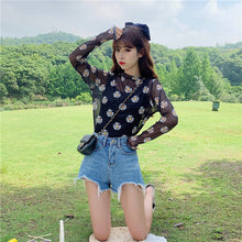 Daisy Printed O-Neck Sexy Transparent Shirt