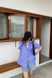 Short Sleeve Blue Striped Retro Shirt