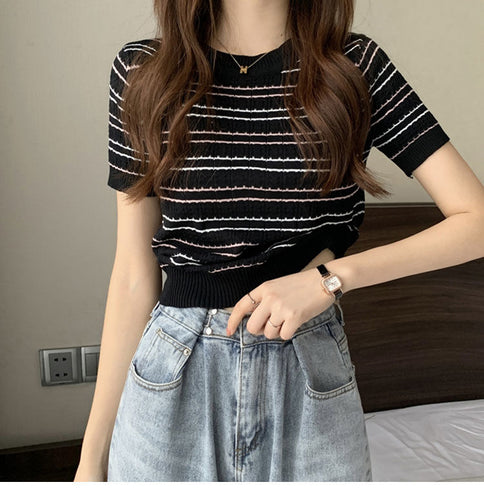 Casual Striped Knitted Slim Shirt