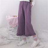 Vintage High Waist Corduroy Wide Leg Ruffle Loose Pants