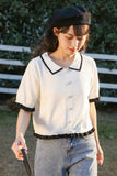 Ruffles Turn Down Collar Cropped Shirt