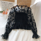 Floral Pattern Mesh Sleeve Summer Shirt