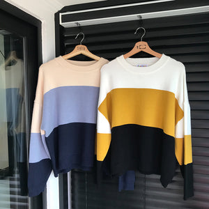 2 Colors O Neck Knitted Sweater