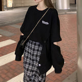 Side Split Button Hollow Out Long Sleeve Thin Sweatshirt
