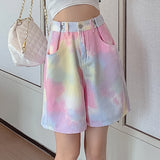 High Waist Tie Dye Wide Leg Shorts Jeans