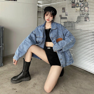 Loose Retro Denim Blue Jackets