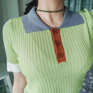 Contrast Color Knitting Polo Shirt