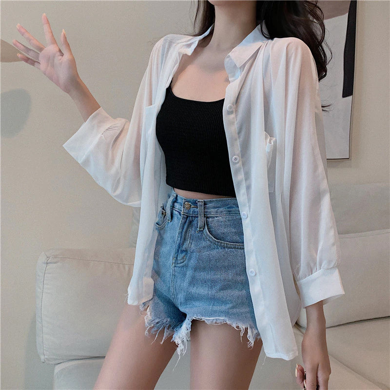 Long Sleeve White Transparent Sexy Shirt – Tomscloth