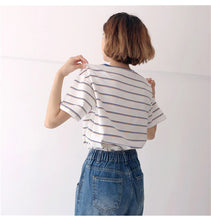 Blue Collar Inserted Color Stripes Loose Shirt