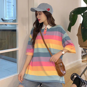 Cute Striped Rainbow Polo Shirt