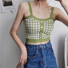 Plaid Knitted Spaghetti Straps Camisole Crop Tops