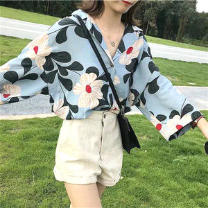 Loose Floral Half Sleeve Blouse Shirt