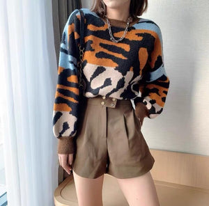 Sexy Leopard Patchwork O-Neck Sweater