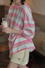 Cute Pink Loose Striped Shirt