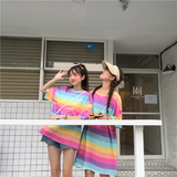 Contrast Rainbow Stripe Loose Shirt