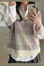 V-Neck Plaid Striped Sleeveless Vest Sweater