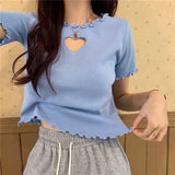 Love Hole Pattern Sweet Ruffled Shirt