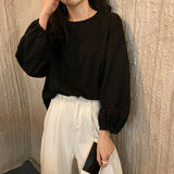 Long Lantern Sleeve Candy Colors O-Neck Shirt