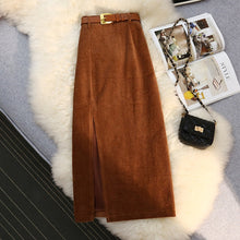 High Waist Side Split Long Corduroy Skirts