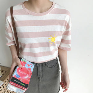 Weather Embroidered Candy Striped Color Shirt