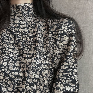 Long Sleeve Daisy Flowers Pattern Turtleneck Shirt