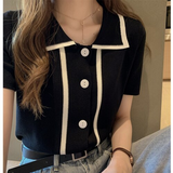 Knitted Stripe Vertical Slim Polo Shirt