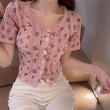 Flowers Printed Casual Knitted Slim Shirt