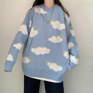 Loose Clouds Pattern Knitted Lovely Soft Sweater