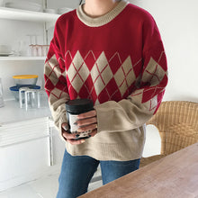 Vintage Diamond Pattern Knitted Sweater